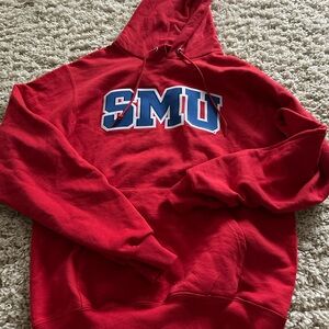 Champion Red Hoodie with Blue Lettering
